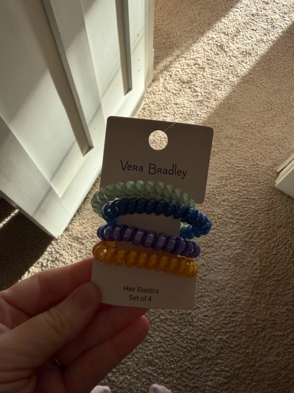 Vera Bradley Coil Hair Elastics 4-Pack - Mint, Teal, Blue, Yellow